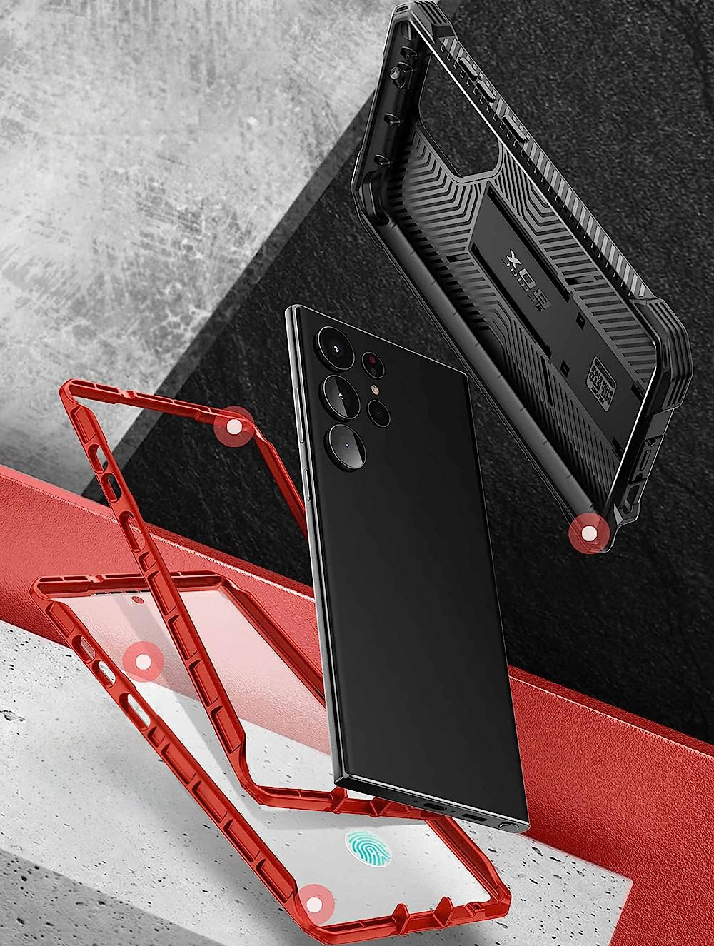 Etui pancerne z osłoną na ekran, z wbudowaną podstawką i kaburą z klipsem Supcase i-Blason Armorbox do Galaxy S23 Ultra